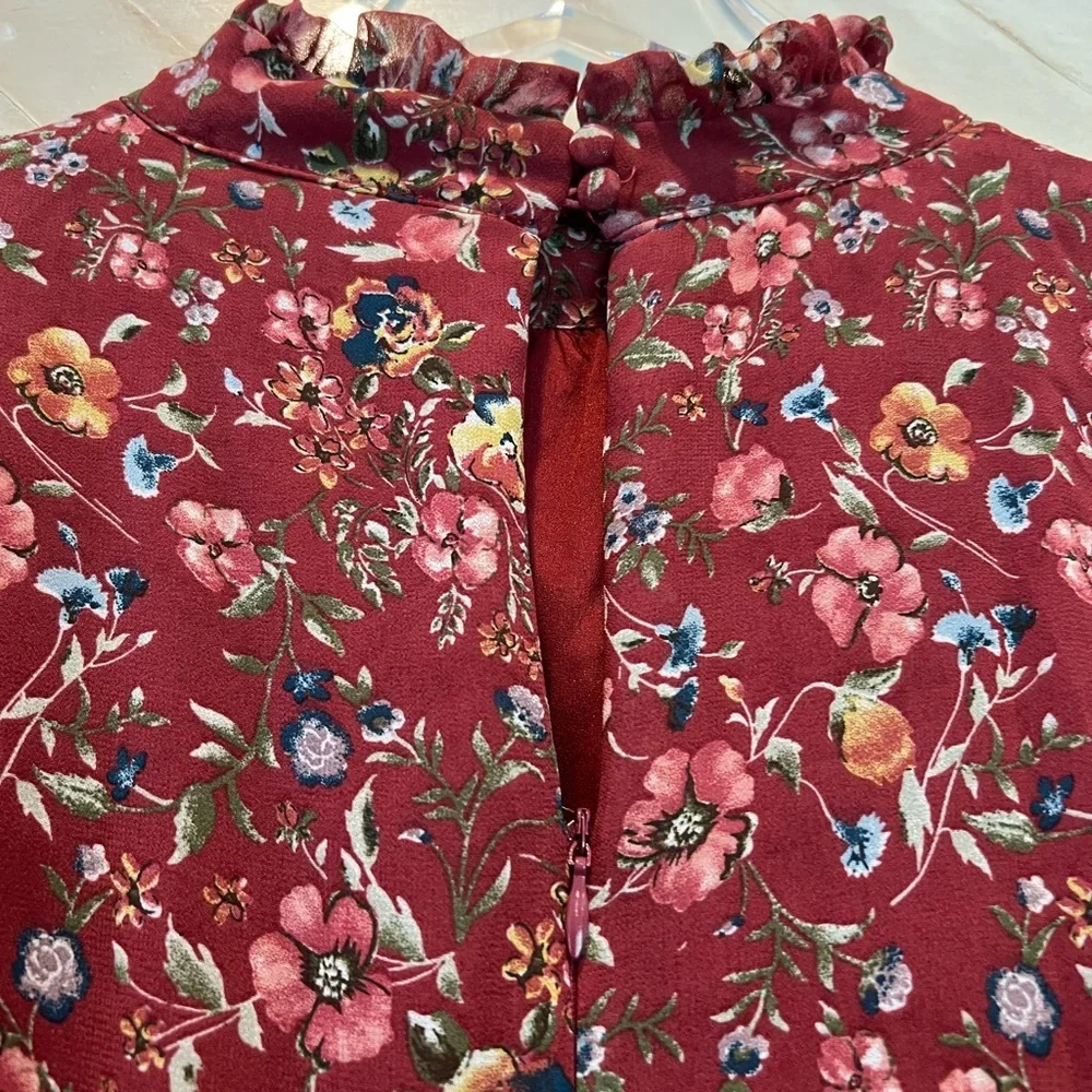 NWOT Forever 21 Floral Long Sleeve Chiffon Tiered Dress Size L - Picture 6 of 7